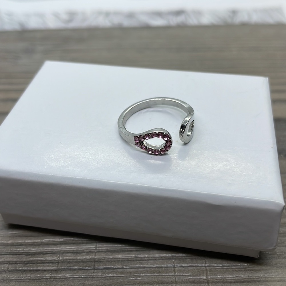 Pink Rhinestone Silver Adjustable Ring - Picture 2 of 8